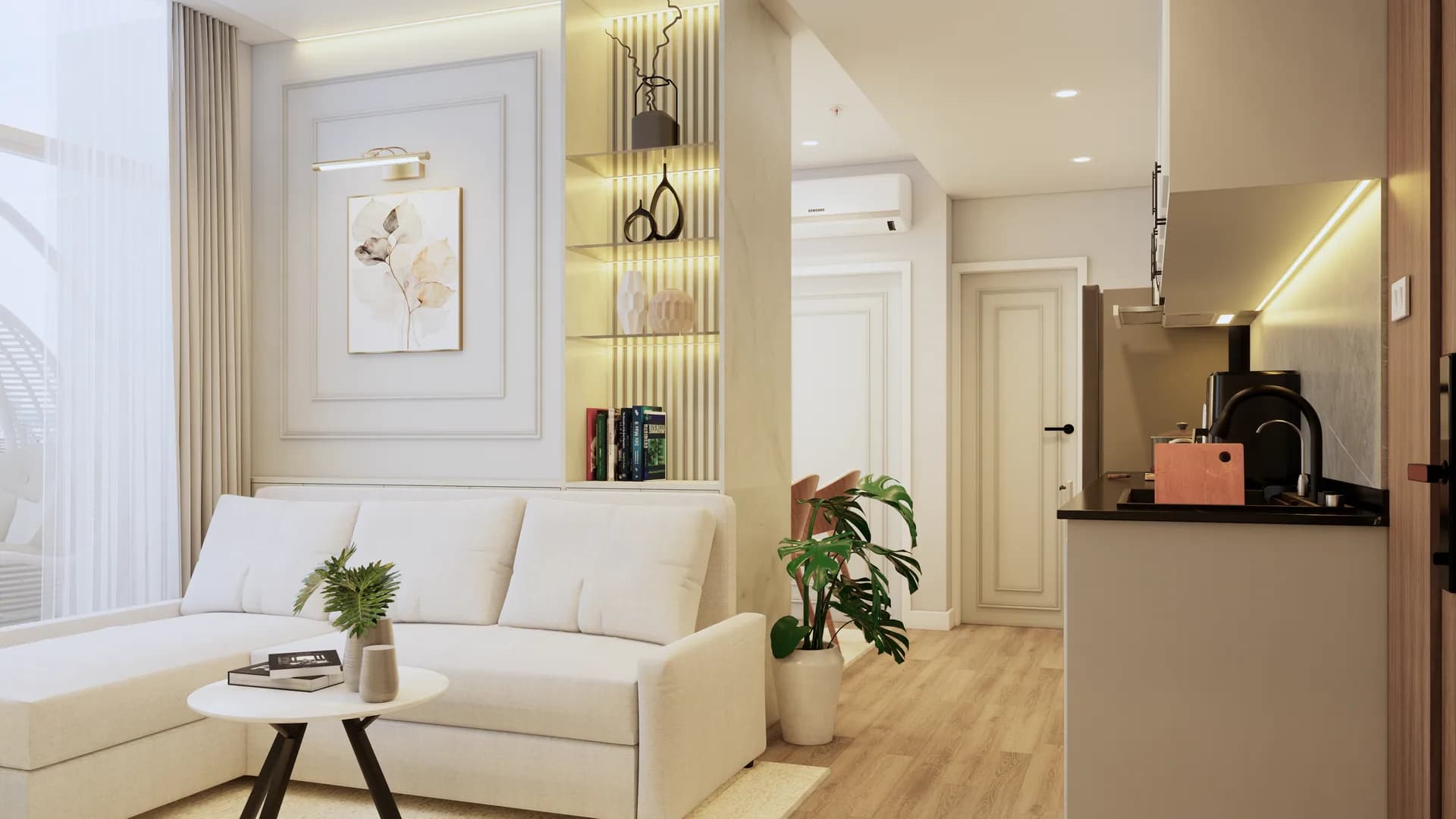 Render Combine room (52.00 SQ.M.) โทนสีขาว — ผลงาน Chon Decor ภาพที่ 1